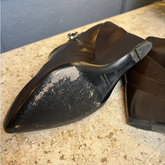 Miu Miu Dark Brown Leather Wedge Bootie Pumps 4.5" Heel Size 38 1/2 (8.5) - Picture 9 of 9